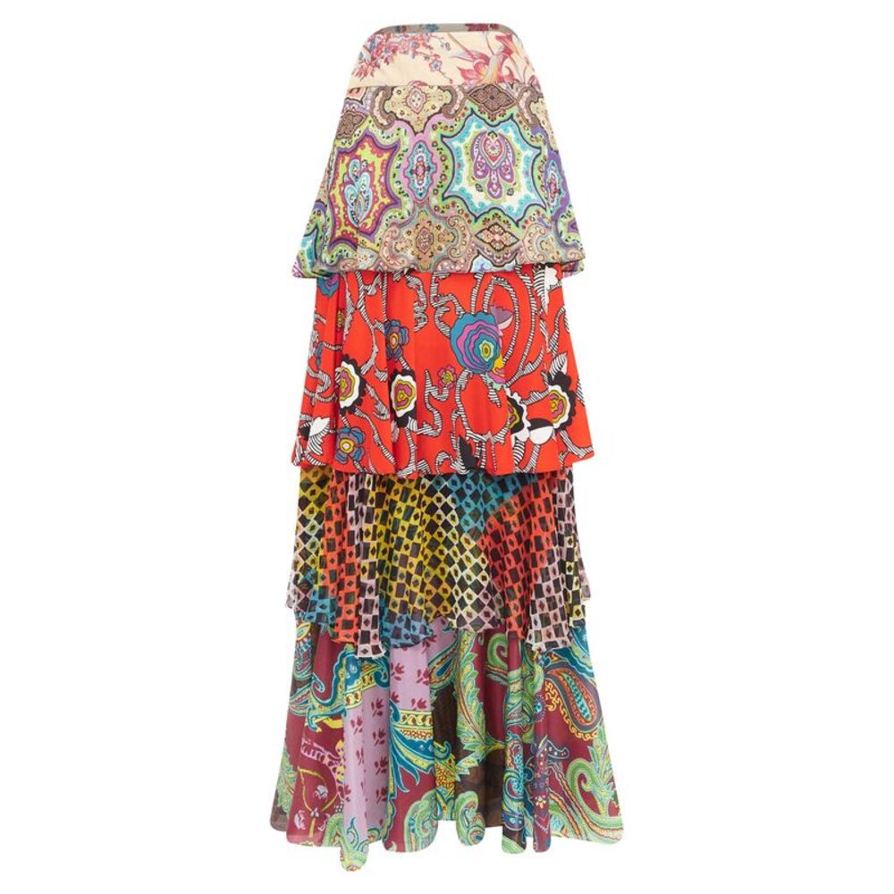 Christian Lacroix Tiered Paisley Patchwork Silk Skirt